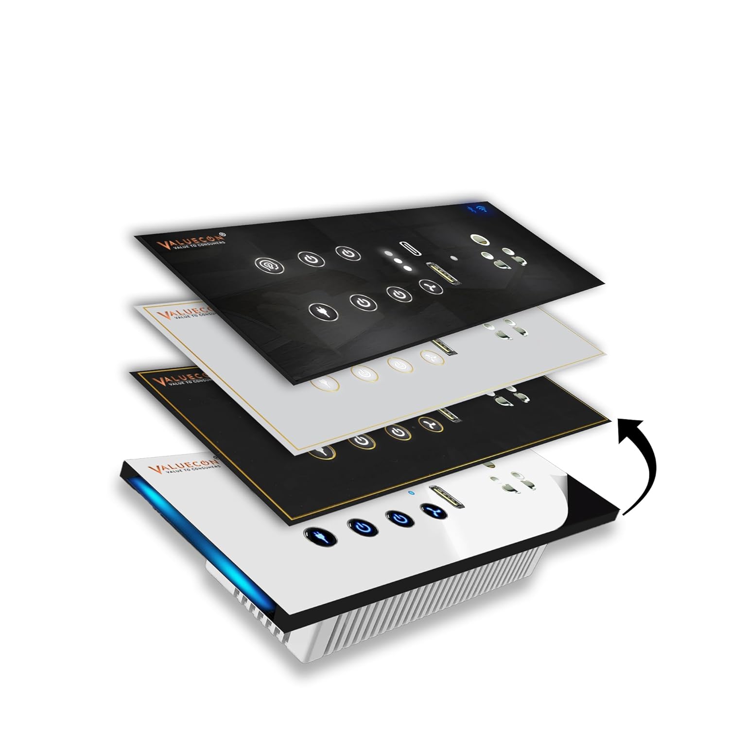 i380 6 modular Smart Wifi Switch Board with 4 Switch,1 Fan,1 Socket, C & A type USB charging ports|Finger-touch, App Control, Voice-controlled by Alexa, Google Home, Google Assis (SLVR_WH)