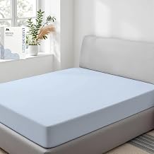 Mayfair Linen 100% Organic Cotton Percale Weave Fitted Sheet Queen Size, Light Blue, 1 Deep Pocket Queen Fitted Sheet, Fits Mattress Upto 16" Crisp and Cool Bed Linen, Luxury GOTS Certified Sheets