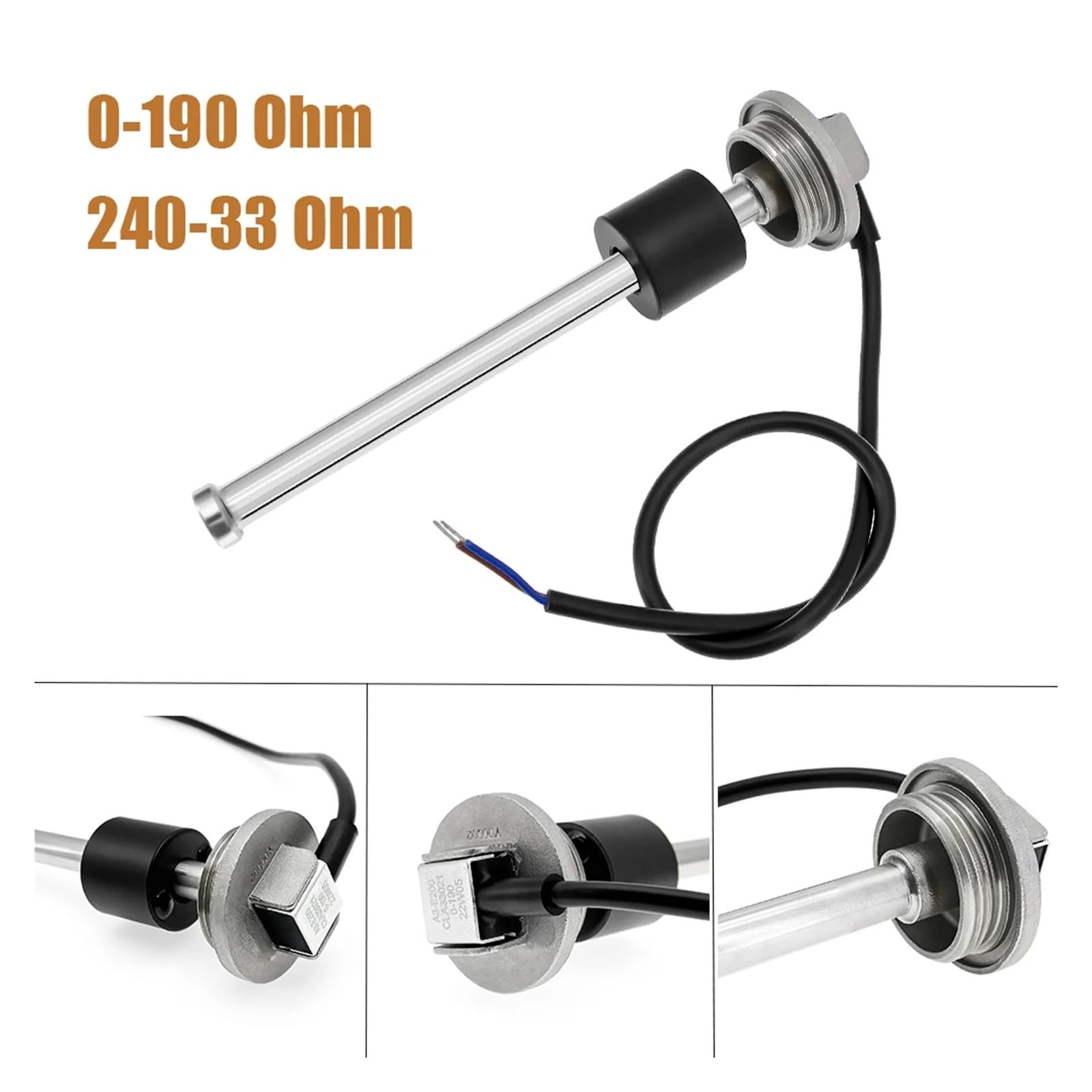0~190 Ohm/240~33ohm Wskaźnik poziomu wody Czujnik 150mm 200mm 250mm 300mm 400mm 500mm 600mm Łódź Samochód Wskaźnik poziomu paliwa Czujnik Antywibracje(0-190ohm 500MM)