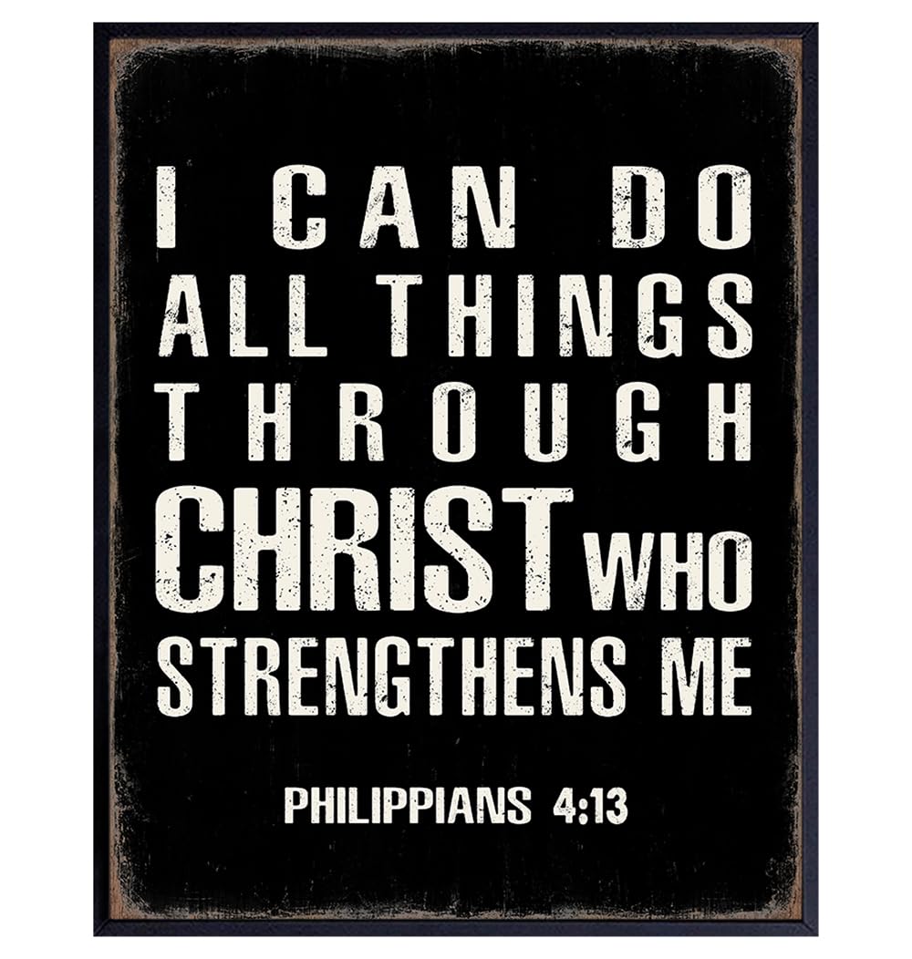 Christian Bible Verse Art Print 11x14 - I Can Do All Things Through Christ - Christian Wall Art for Men - Jesus Scripture Wall Decor - God Artwork - Inspirational spiritual Gifts - Catholic Gifts