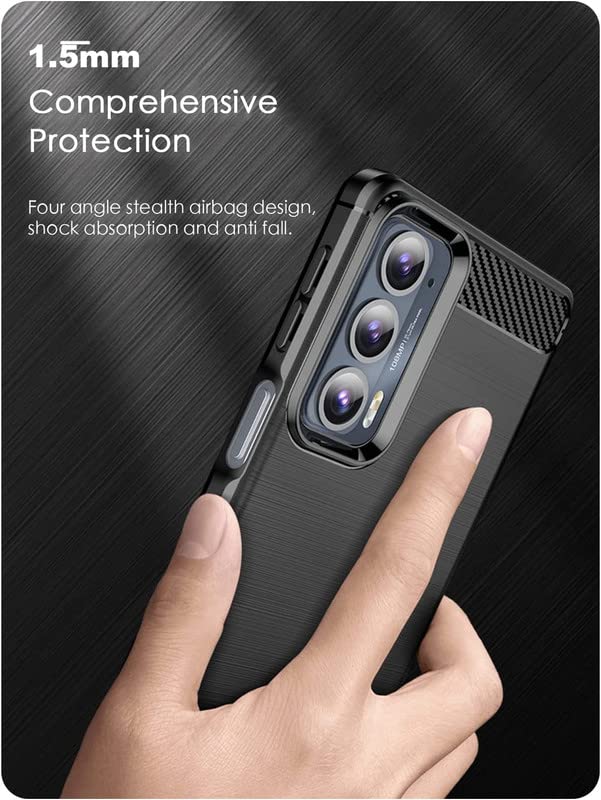 Image of NPRC Hybrid Ultra Slim Protective Case TPU Non-Slip Carbon Fiber Texture Shockproof Case Cover for Moto Edge 20 - Black