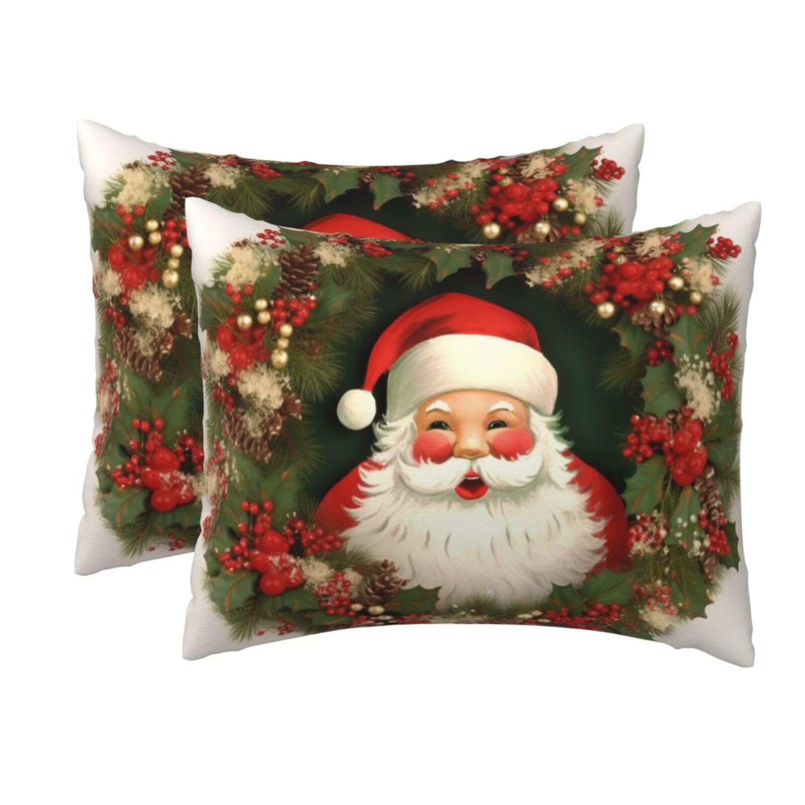 2 Pack Standard Size Pillow Cases for Hair and Skin Soft Breathable Pillow Case Covers with Hidden Zipper Christmas Holiday Santa Claus Wreath Pillowcase 20x26 Inches Pillow Cover for Sleeping Gift