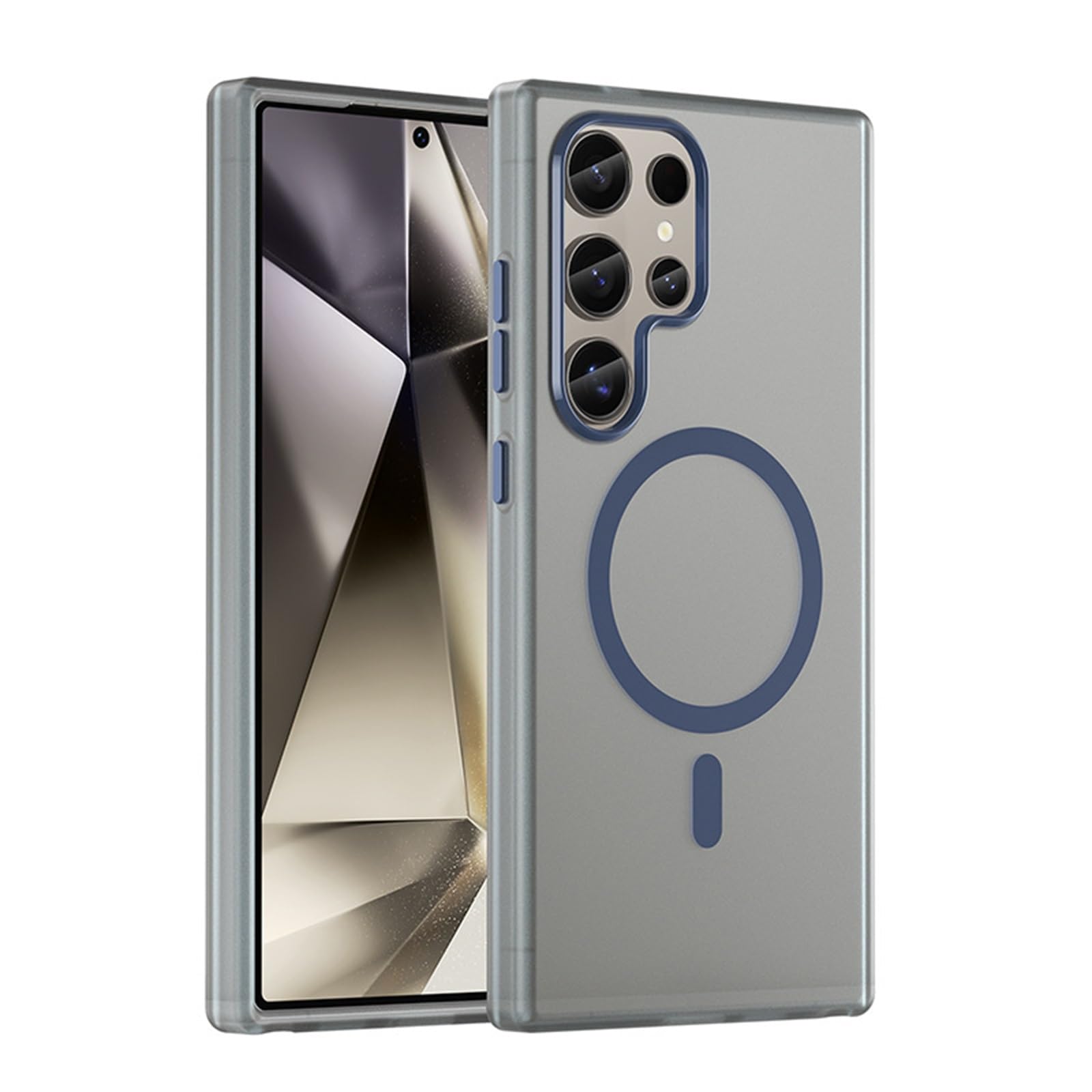 Magnetyczne etui do Samsung Galaxy S25 Ultra/S25 Plus/S25, zderzak półprzezroczysty matowy tył cienka obudowa (ciemny niebieski, S25 Ultra)