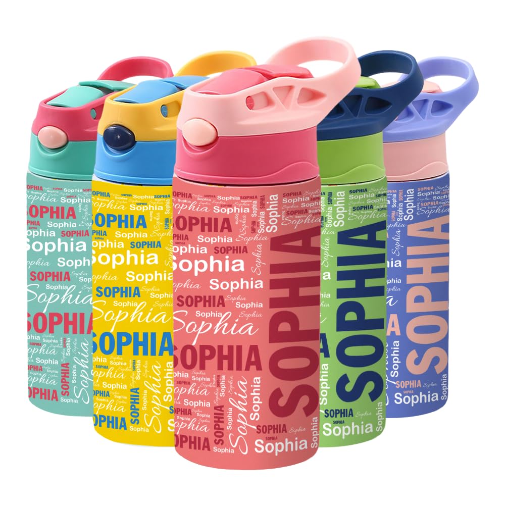 Soview Personalised Water Bottles for Kids, Custom Name Kids Water Bottle for School, Cusomise Gifts For Children Insulated Stainless Steel Cup For Back to School Season Chirstmas Birthday Gift