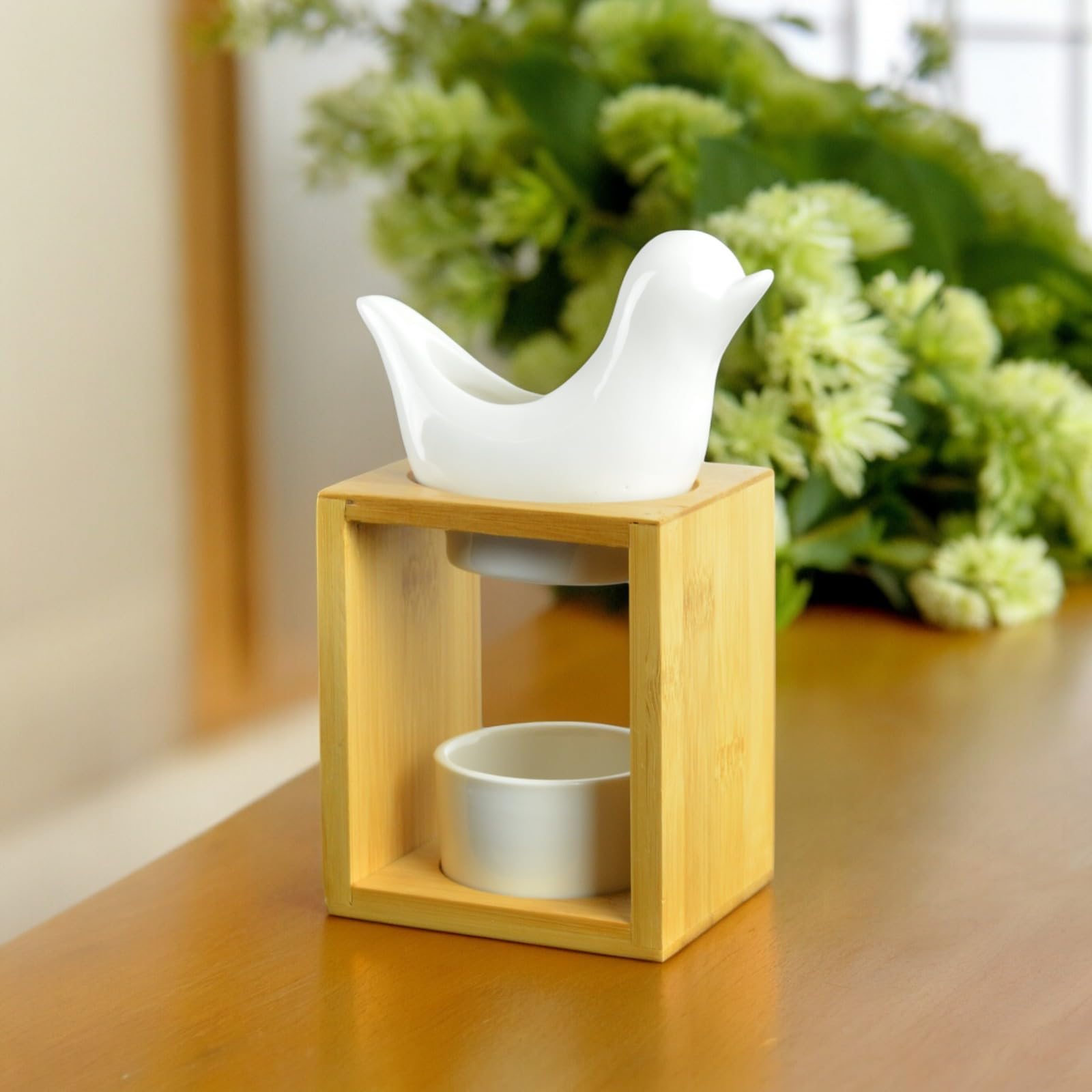 Palenie Birdy White Perfumy - Kromienny palnik woskowy - Dyfuzor olejków eterycznych i zapachów domowych - świecznik aromaterapia Drewniane i ceramiczne uchwyty na świece Wysokość: 13 cm - Zen'Aromat