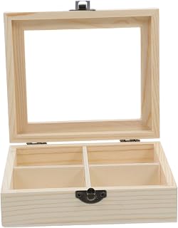 Wooden Four Compartment Tea Bag Dispenser Organizer with Window