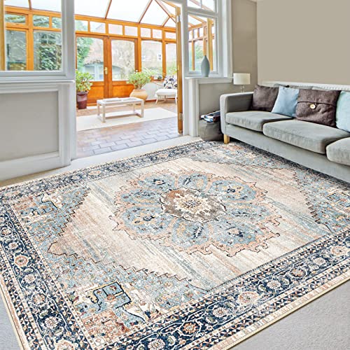 Topruug Washable Rug 8X10 - Area Rugs For Living Room Anti Slip Backing Rugs For Bedroom Stain Resistant Non-Shedding Distressed Persian Area Rug (Blue, 8X10) #TOP6