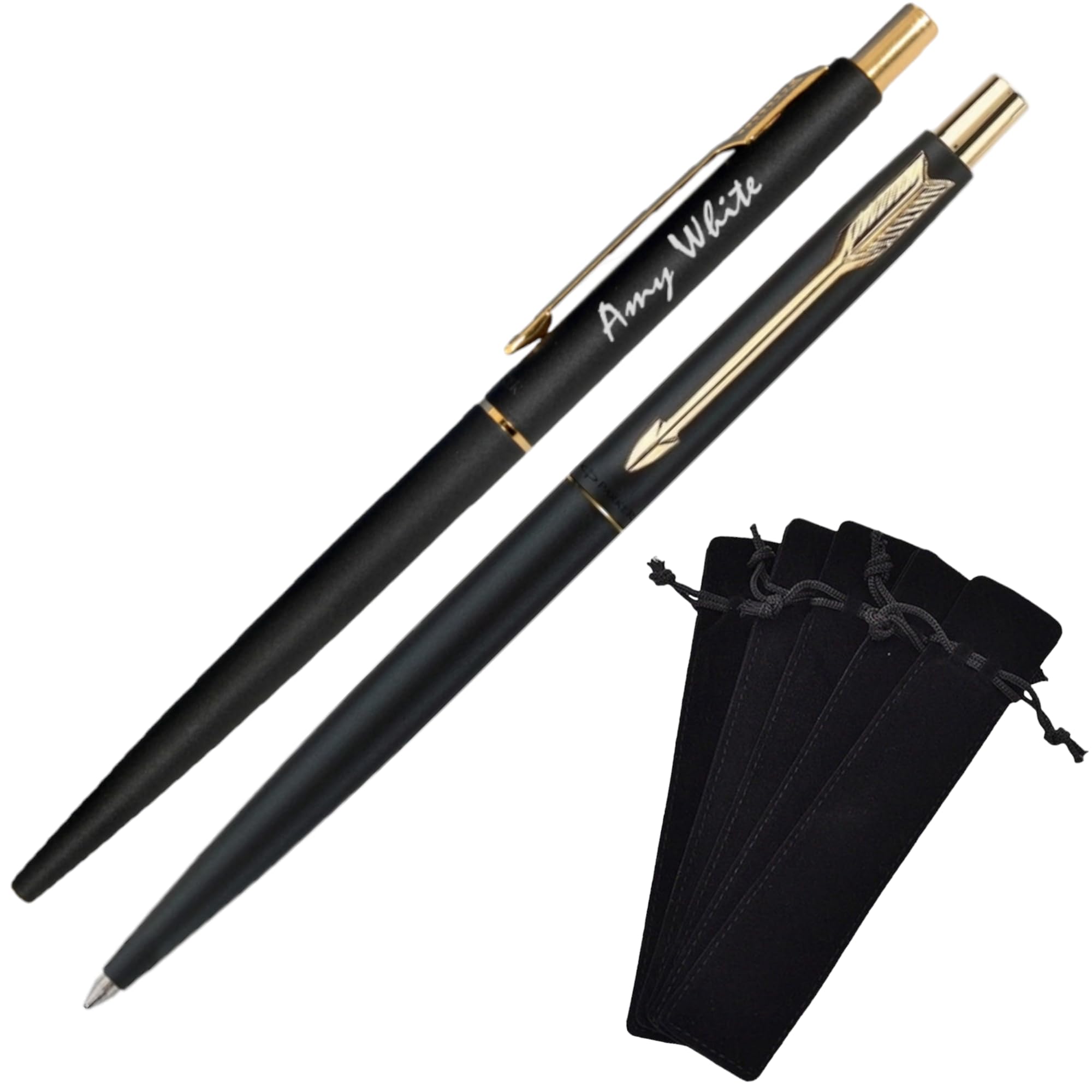 Parker Classic Slimline Ballpoint Personalised Pen In Classy Gift Bag Ideal Anniversary, Birthday or Fathers Day Gift Perfect Men & Women Engraved Parker Pen With Laser Engraving (Matte Black & Gold)