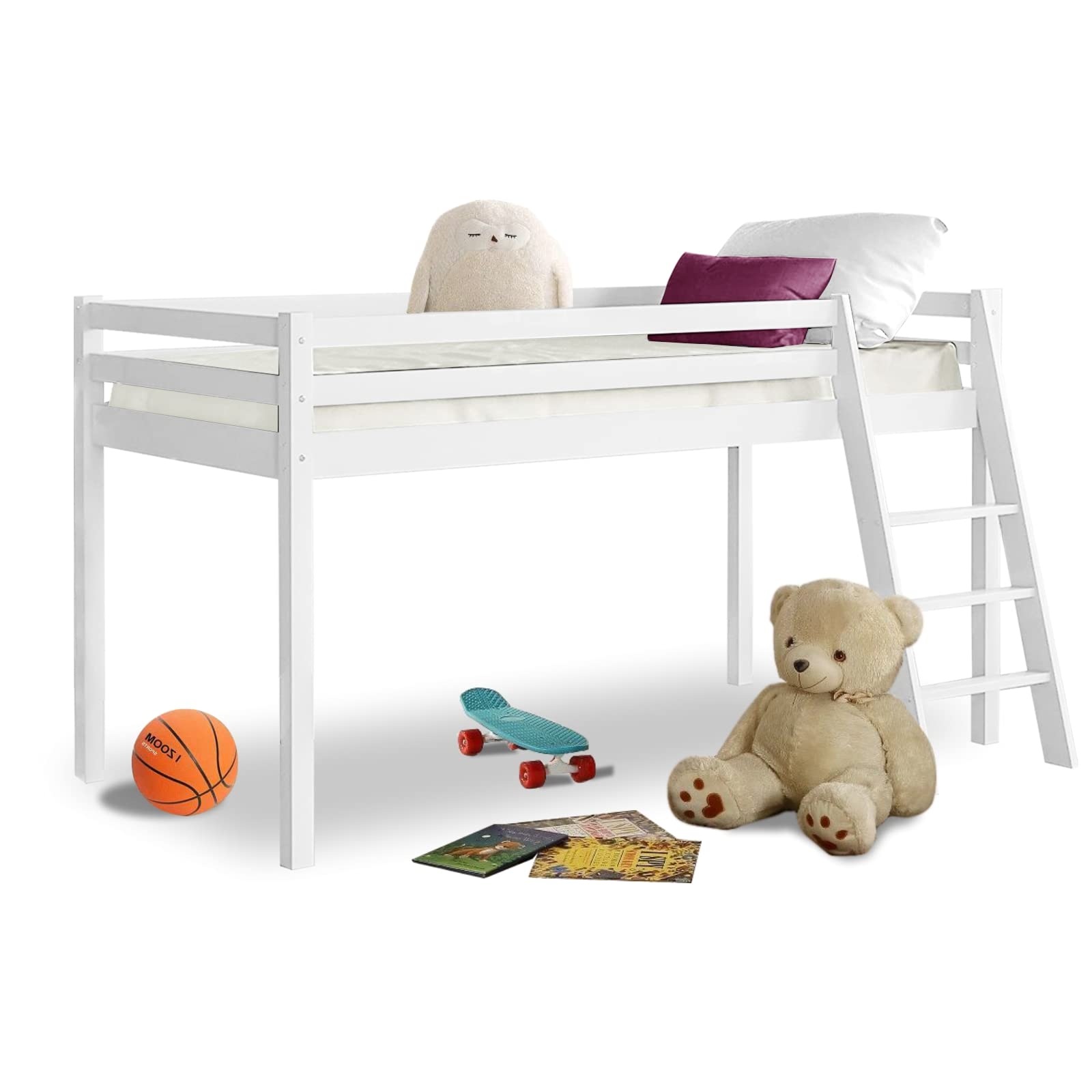 Buy 3ft Single Bunk Bed White, Solid Pine Wood Kids Cabin Bed Mid er