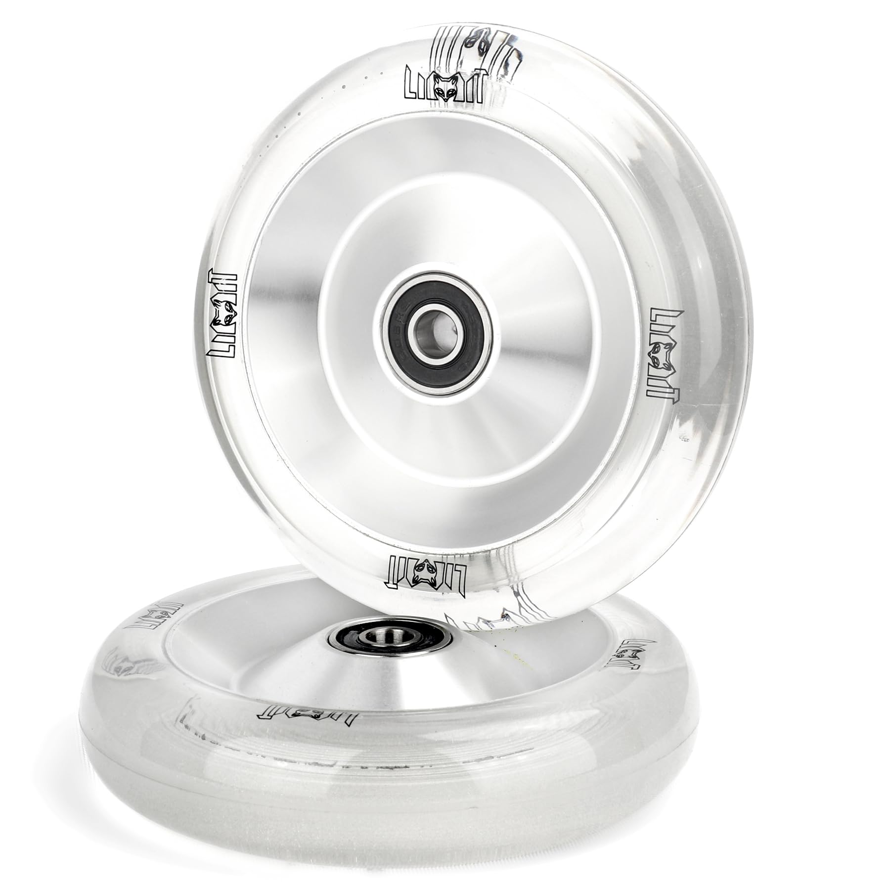 Limit Pro Scooter Wheels 110 x 26mm 2 Pcs Extra Width Transparent White PU High Resilience and Aluminum Metal Core ABEC-9 Bearings Installed for Pro