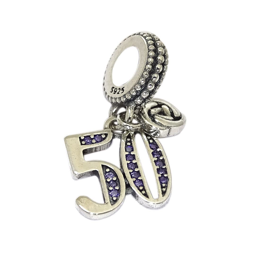 Charm 50 Birthday Anniversary Charm with Purple Crystal in 925 Sterling Silver Fits For Bracelets/Anklets/Chains-image-45