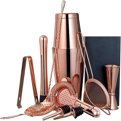 ONOTEC Juego de coctelera de cobre rosa con kit de camarero mezclador de Martini de acero inoxidable de 11 onzas, mezclador, cuchara mezcladora,