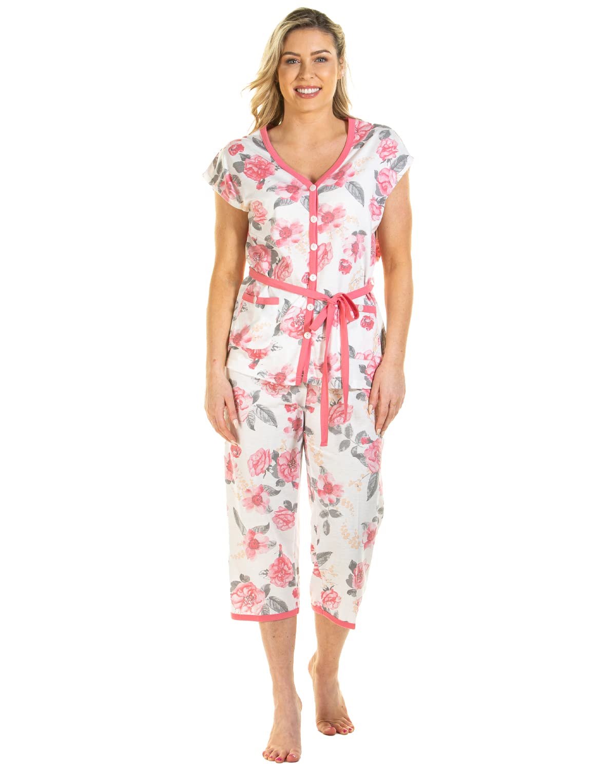 Undercover Ladies Roses Jersey Cropped Pyjamas 0205 Pink 14-16