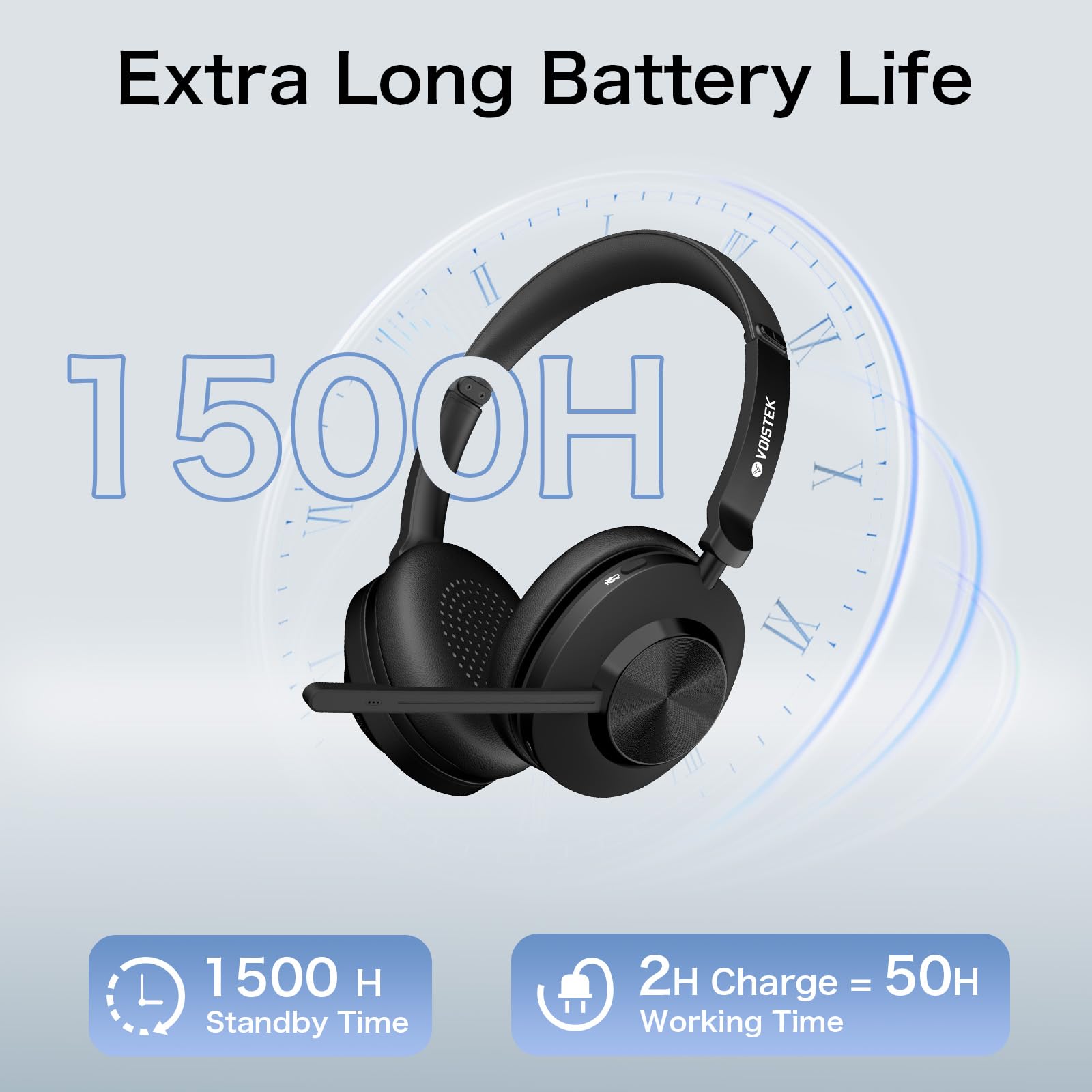 Voistek Cuffie con microfono Bluetooth e USB Dongle, batteria da 50 ore, auricolari wireless con microfono, cancellazione del rumore, casa, ufficio, call center