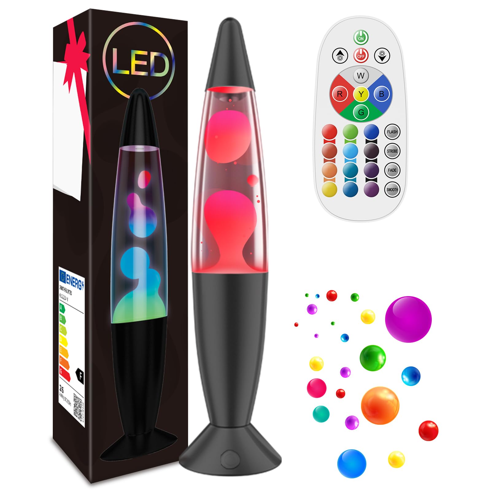 AONESY Lámpara líquida de movimiento, luz líquida relajante para adultos y niños, lámpara de estado de ánimo para aliviar el estrés, luz nocturna de 17 colores cambiantes - 34cm Negro