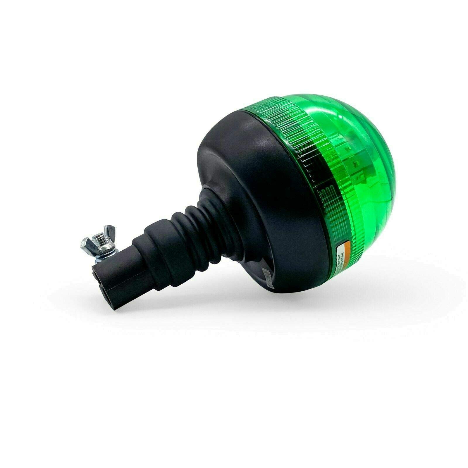 JJ Gyrophare LED Vert 12V - 24V Support Flexible Tige DIN 2 Modes de flash + Rotatif Feu d'Avertissement Certifié E9 R65 IP56 Pour Camions Agricoles Utilitaires