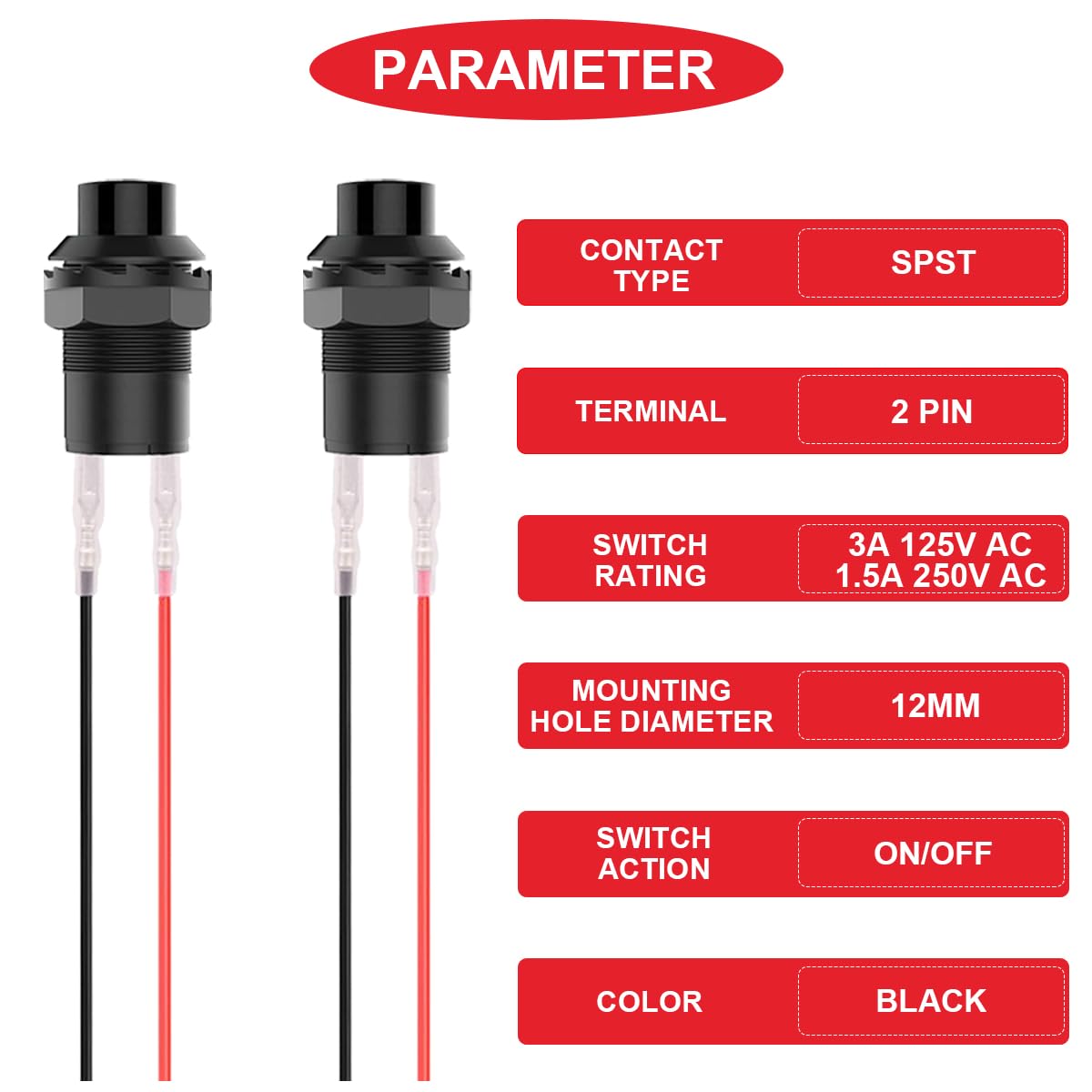 6 Uds 12MM Interruptor De Botón Momentáneo ON Off Redondo Mini