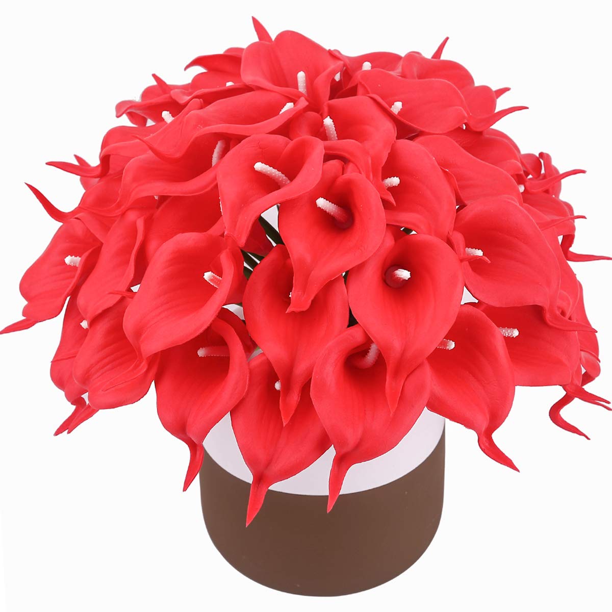 BOMAROLAN Calla Lily Real Touch Bridal Wedding Bouquet Lataexs for Bride Artificial Flowers Birthday Party Home Décor Pack of 24 (Red)