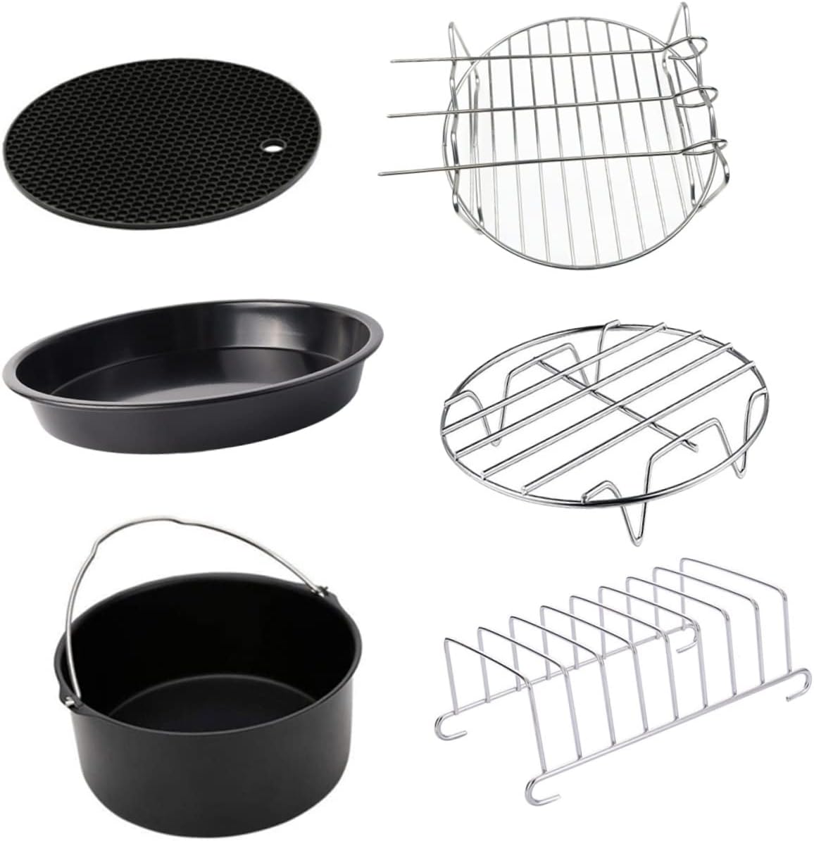 6pc Baking Dish Pan Set Air Fryer Pizza Pans Kitchen Air Fryer Accessories Stainless Steel Aluminum Easy to Clean