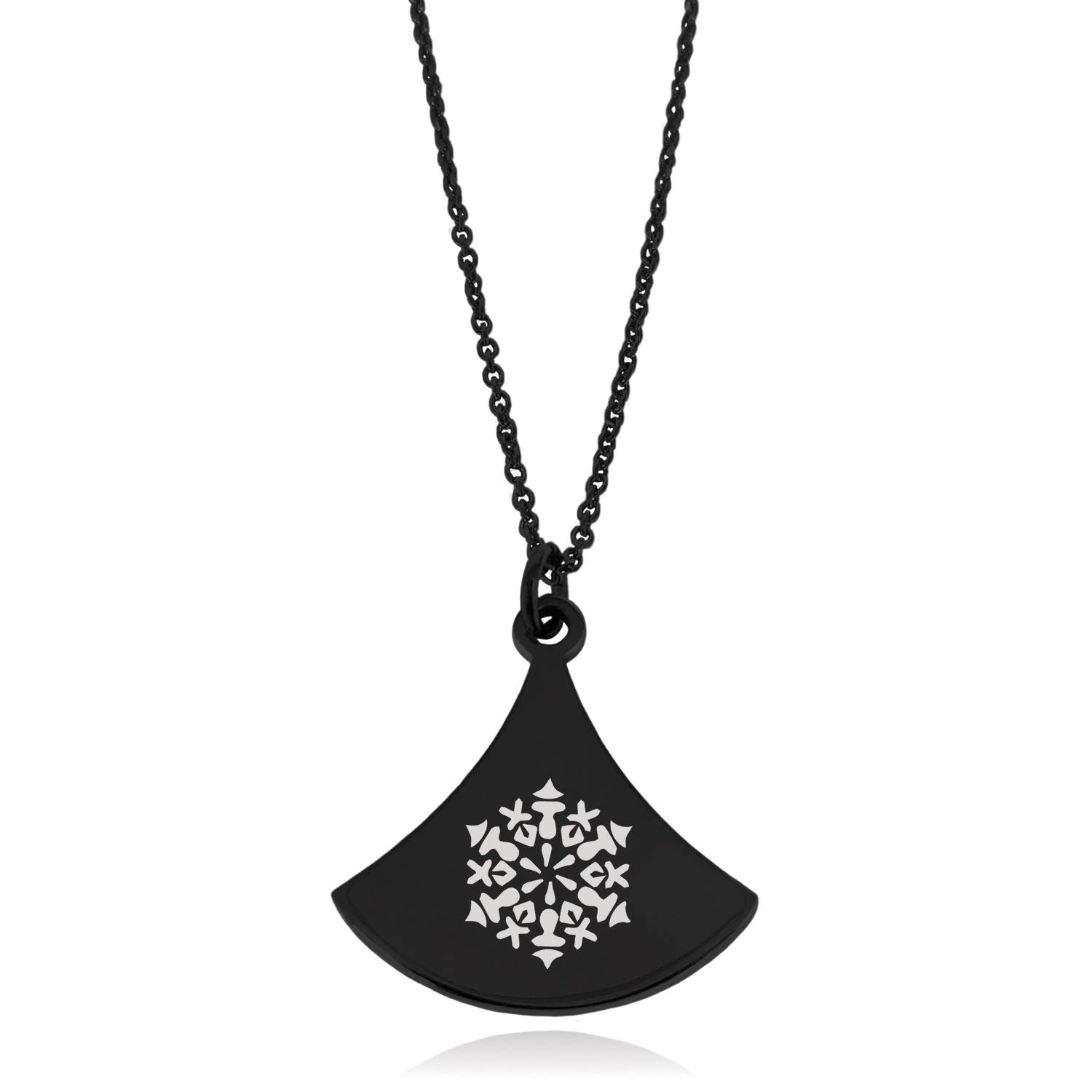 Black Stainless Steel Paisley Snowflake Pendulum Curved Triangle Charm Pendant Necklace