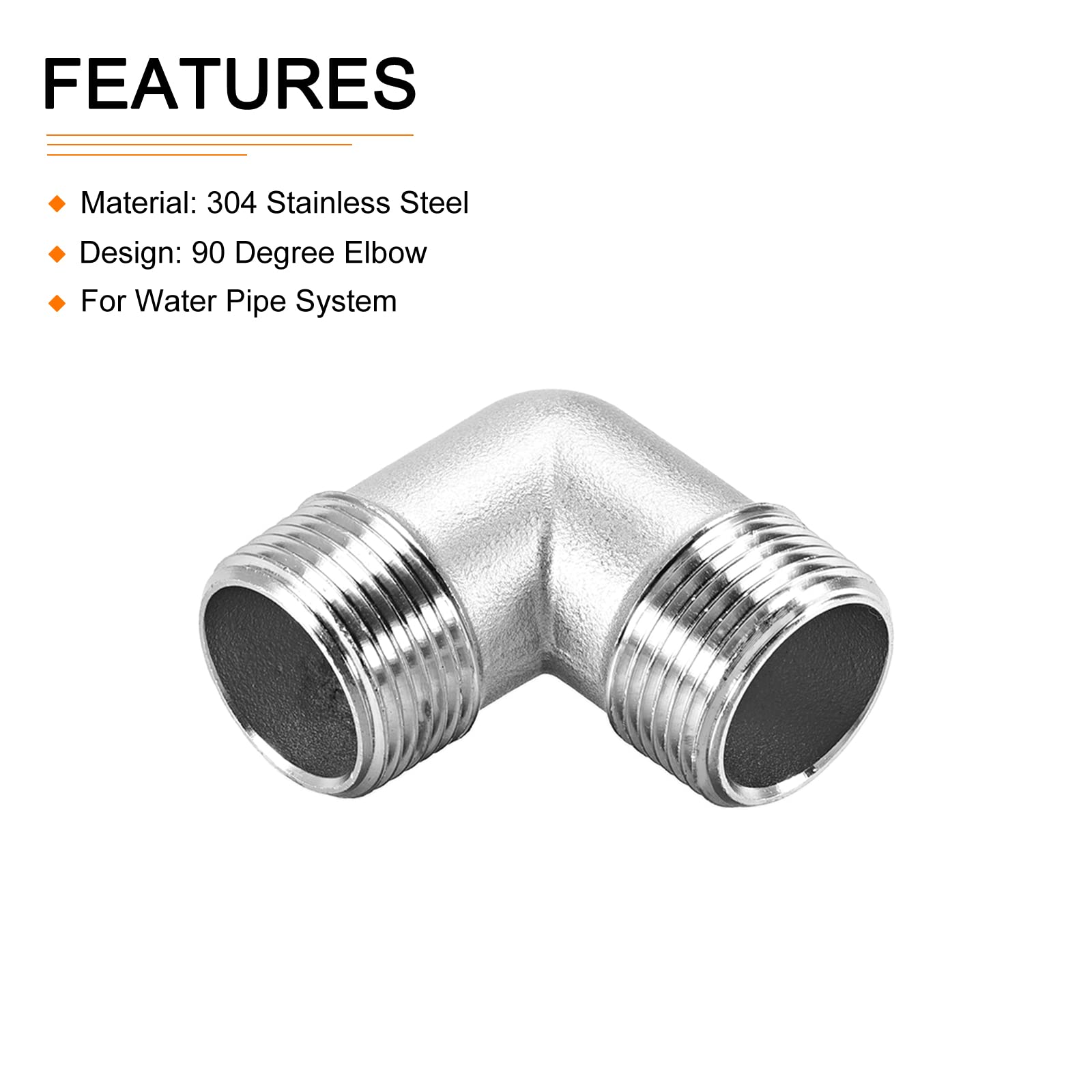 DTGN 3/4BSPT x 3/4BSPT(Male x Male) 90 Degree Pipe Fitting, Good for Water Pipe System, 304 Stainless Steel Elbow Fittings - Image 3