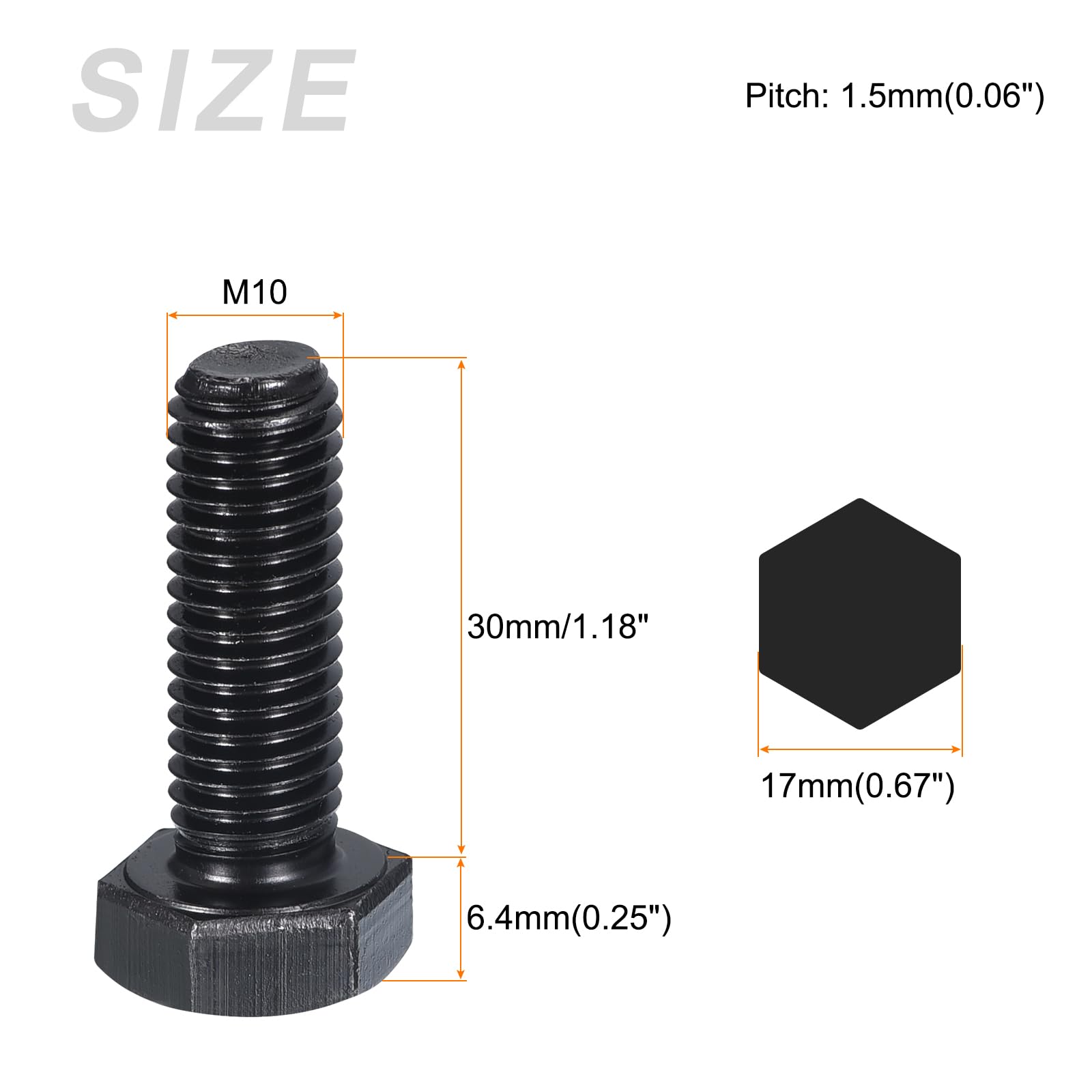 METALLIXITY Hex Bolts (M10-1.5x30mm) 5Pcs, 8.8 Grade Carbon Steel Fully Threaded Black Oxide, Coarse Thread UNC Hex Head Screw Bolt - for Furniture Repair - Image 2