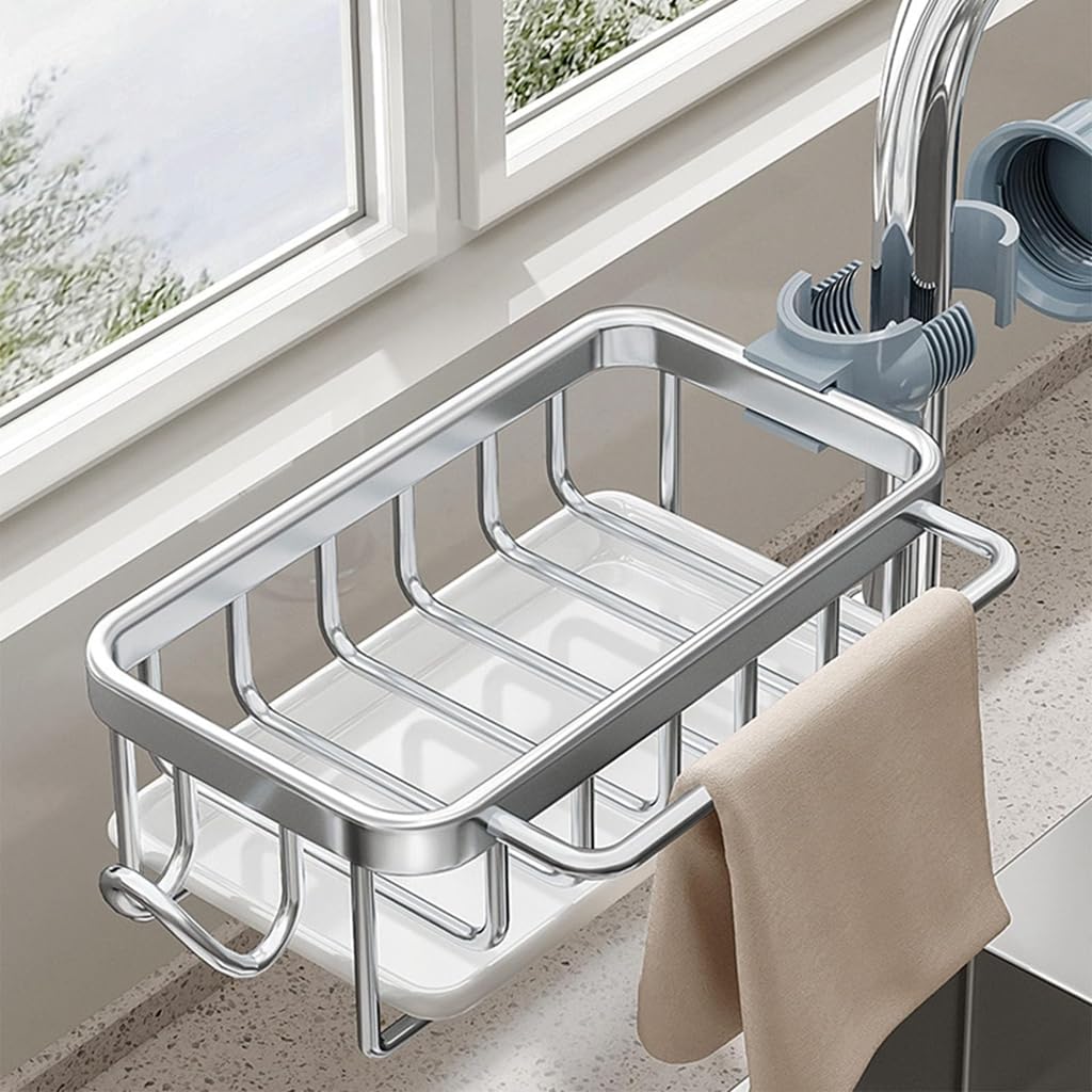 Kitchen Sink Faucet Organizer, Kitchen Caddy Sink Organizer, 2024 New Upgraded Sponge Holder for Kitchen Sink, Sink Caddy Holder with Drip Tray, for 0.7-1.1in (2, Gray)
