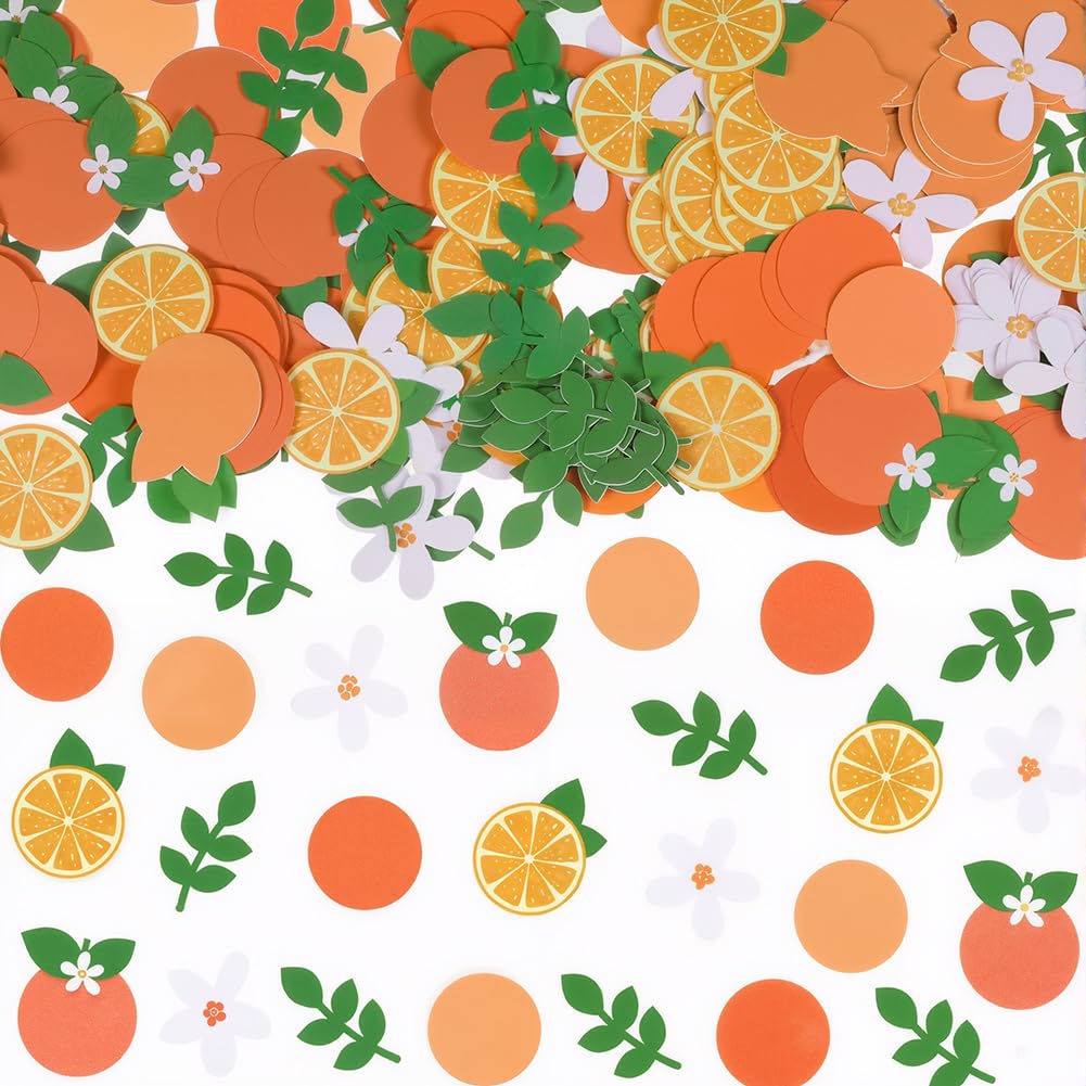 SOFPLATE 1 Box about 300Pcs Citrus Party Decorations Orange Table Confetti Spring Theme Orange White Green Eucalyptus Scatter Cute Tangerine Paper Confetti for Birthday Wedding Party Centerpieces