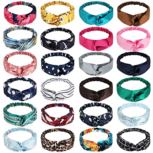 24 Pack Boho Headbands for Women,Vintage Floral Elastic Hair Accessories for Women’s Hair , Twisted Knot Girls’ Fashion Headbands for Wigs
