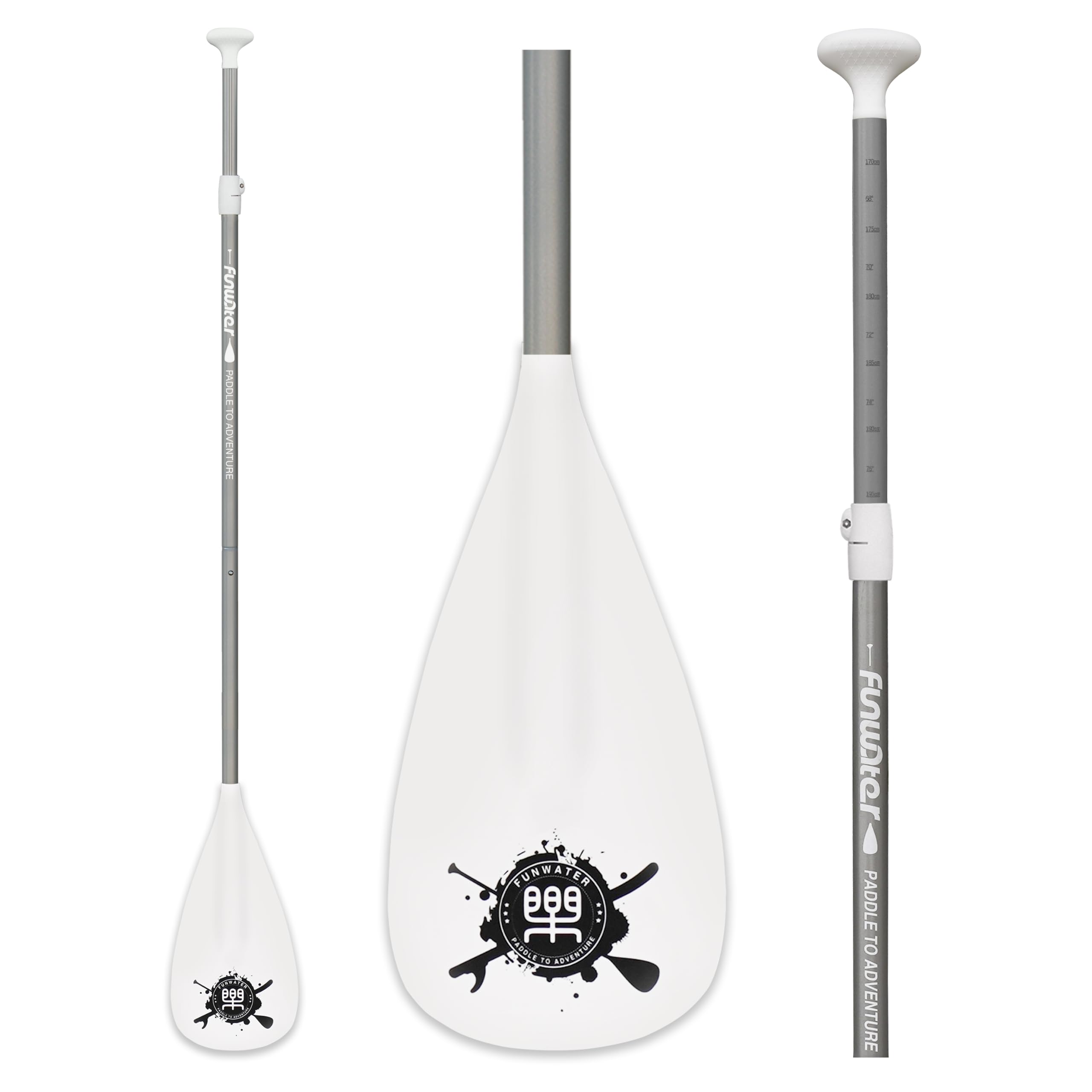 FunWater SUP Paddel – 3-Teiliges, Verstellbares Stand Up Paddle Board Paddel – Leichtes und Schwimmendes Paddelboard Ruder – Langlebig und Verstaubar, Verstärkte Nylonblätter – Effizienter Schlag