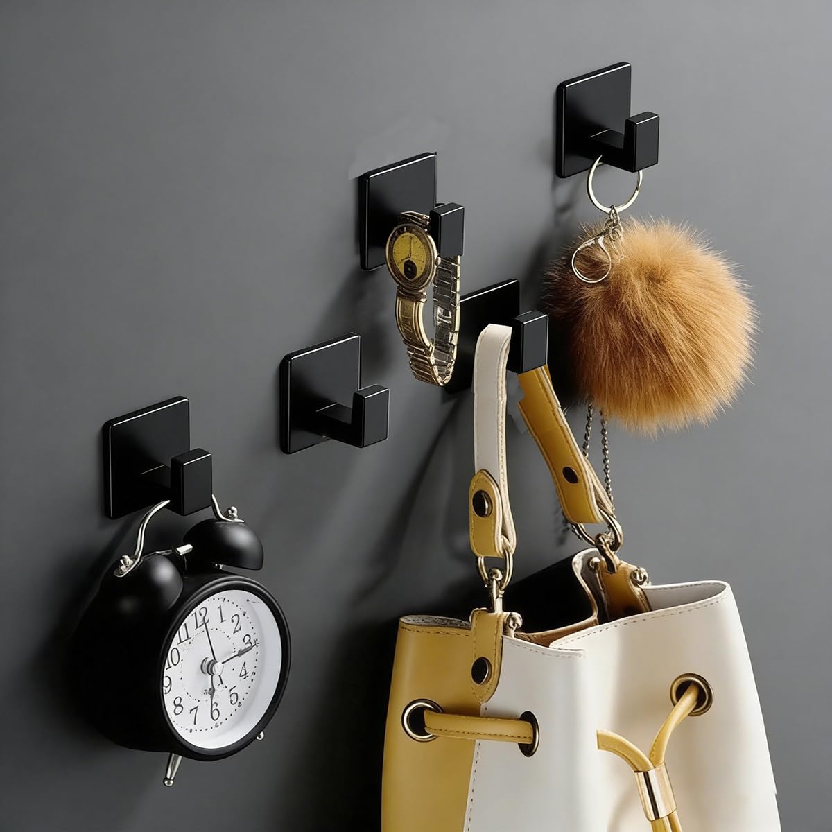 Gancho Cuadrado para Toallas Resistente y Estable Gancho de Puerta Autoadhesivo de Acero inoxidable 304 Ganchos de Pared Impermeables para Accesorios de Cocina y Baño (Negro, 4 unit)