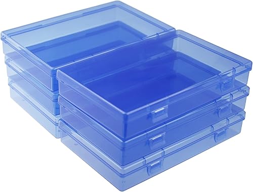 LJY 6 recipientes rectangulares vacíos de plástico transparente con tapas con bisagras (7.1 x 4.3 x 1.2 pulgadas, azul)