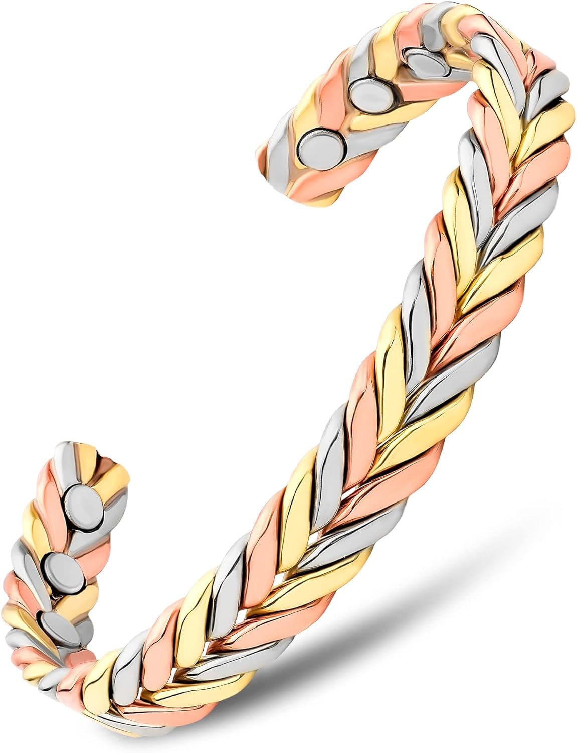 MagnetRX® Bracelet En Cuivre Tissé- 6 Aimants Puissant (3500 GAUSS Par Aimant) Bijou Aimanté En Cuivre - Manchette Réglable (Tri-color | M/L)