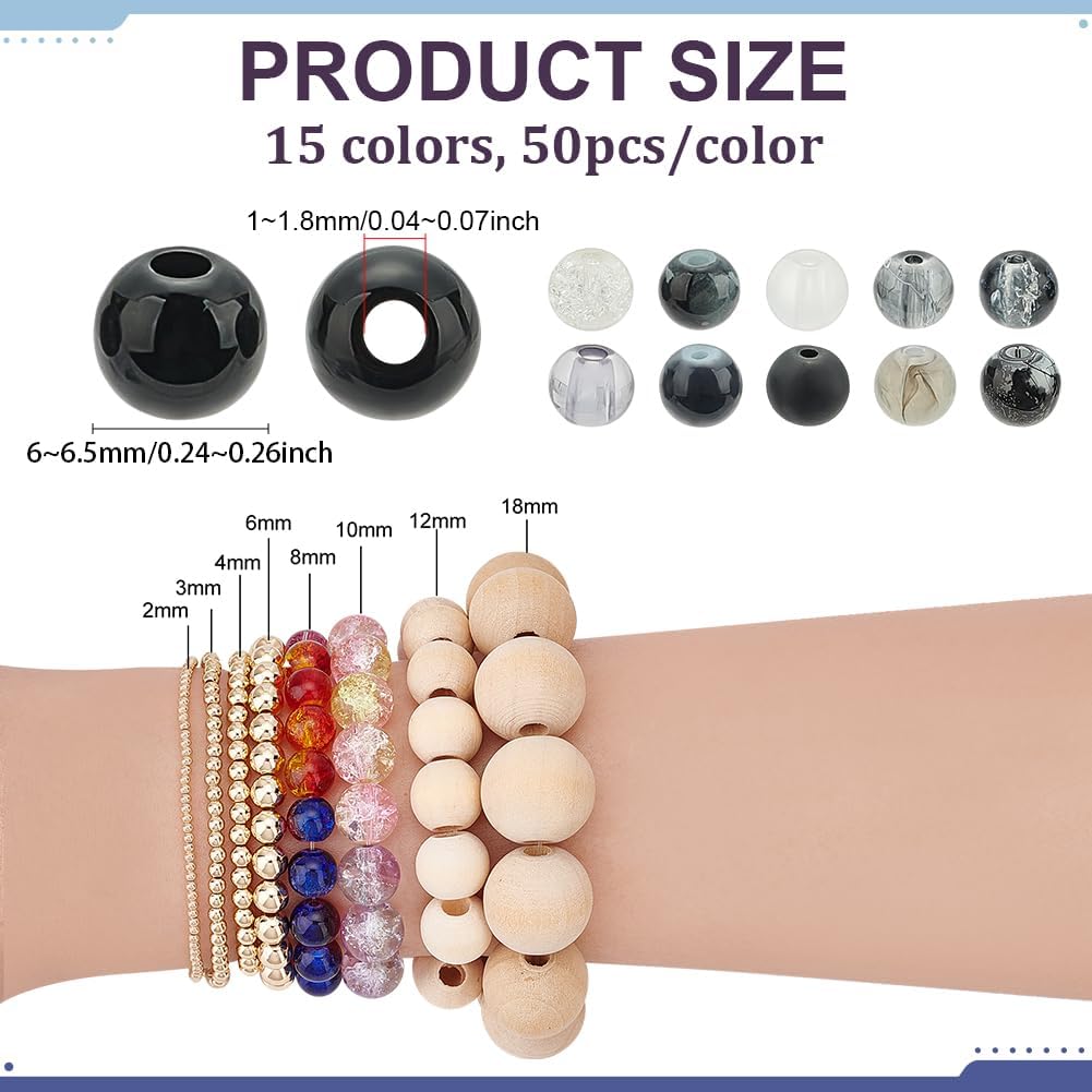 PH PandaHall 750pcs Black White Glass Bead 15 Styles Round Crystal Beads 6mm Crackle Beads Frosted Loose Bead Transparent Acrylic Charms for Ramadan Jewelry Making Bracelets Necklaces Craft - Image 2