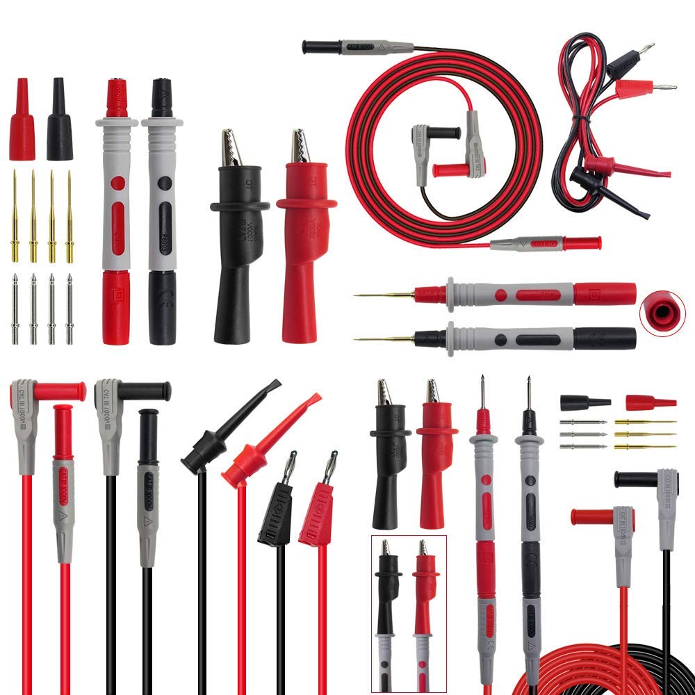 DollaTek El Kit de Cables de Prueba del multímetro Incluye Clips de cocodrilo de Seguridad Conector Tipo Banana para probar el Cable del Gancho