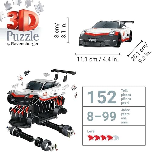 Miniatura 5 de Ravensburger 11557 Porsche GT3 Cup - Rompecabezas 3D para niños y adultos a partir de 10 años, 108 piezas, no requiere pegamento, nuevo 2023