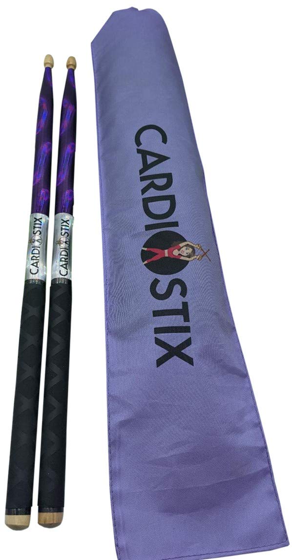CardioStix Plus obciążone (1 para do wyboru) 140 ml amerykańskie pałeczki perkusyjne z drewna hikory 2B 40 cm długości z nowymi ulepszonymi uchwytami | do perkusji, ćwiczeń (fioletowy/srebrny/czarny)