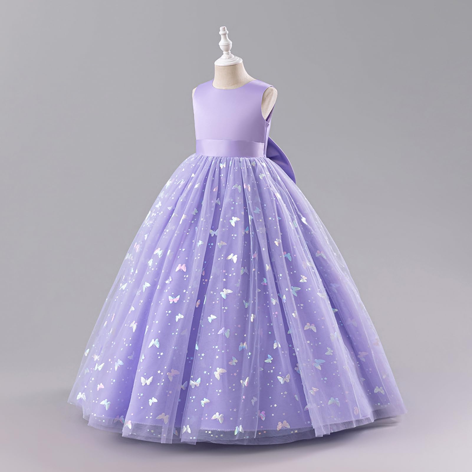 IWEMEK - Vestido de ceremonia para niña, sin mangas, cuello redondo, estampado de mariposas de tul – Falda de dama de honor para boda, cumpleaños, noche