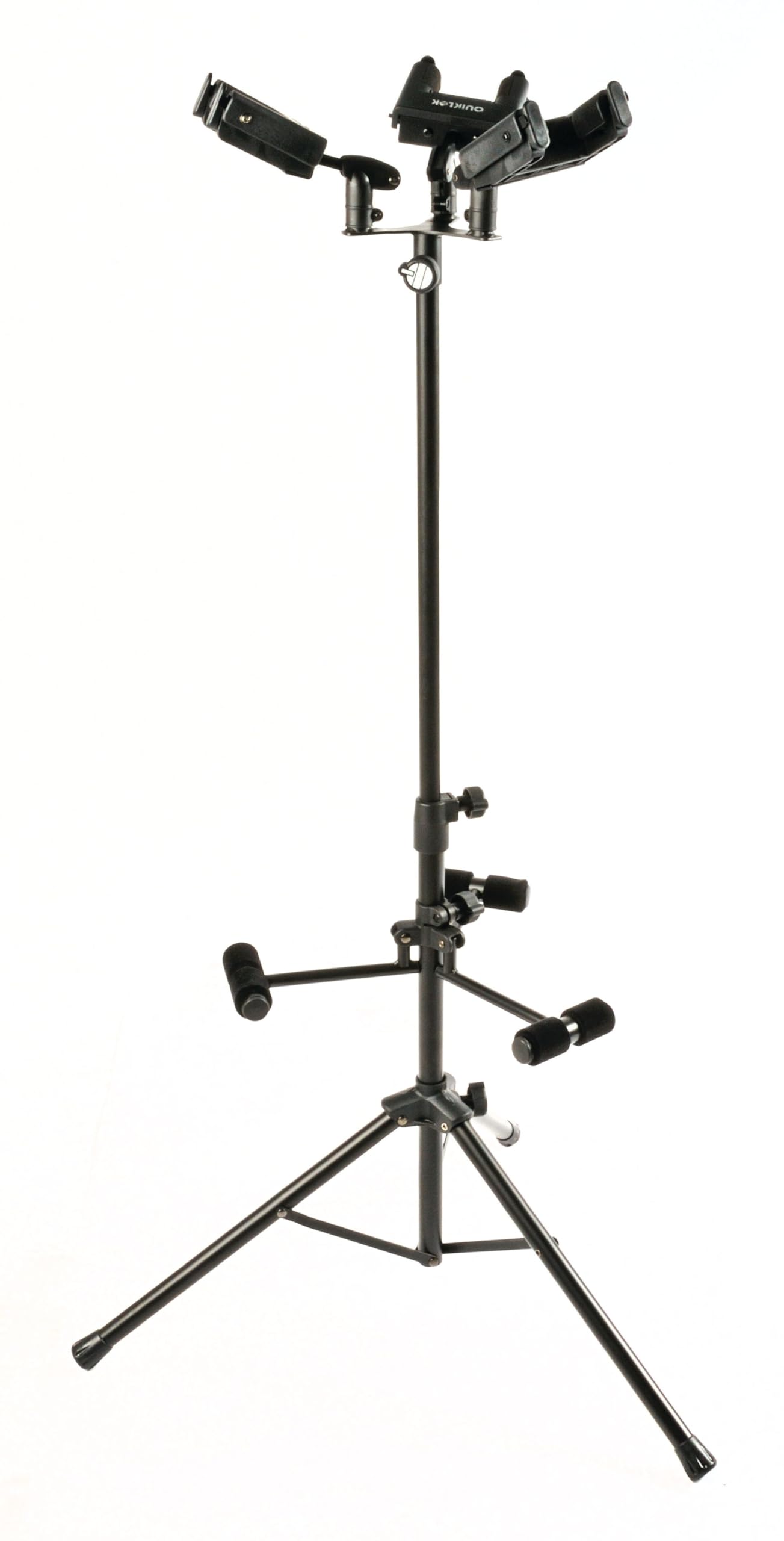 QUIK LOK - GS/538 Supporto Universale Serie GS, per 3 Chitarre, con Meccanismo Blocca-Manico e Appoggia Corpo Ripiegabile, Supporto Richiudibile, Colore Nero