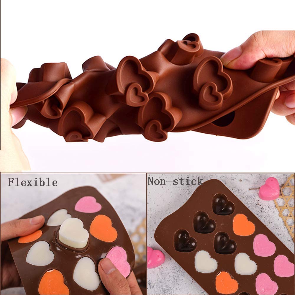 Valentines Chocolate Mould - 4 PCS 12-Cavity Silicone Chocolate Moulds Heart,Rose,Flower Shapes Cake Chocolate Making Molds for Valentine's Day Wedding