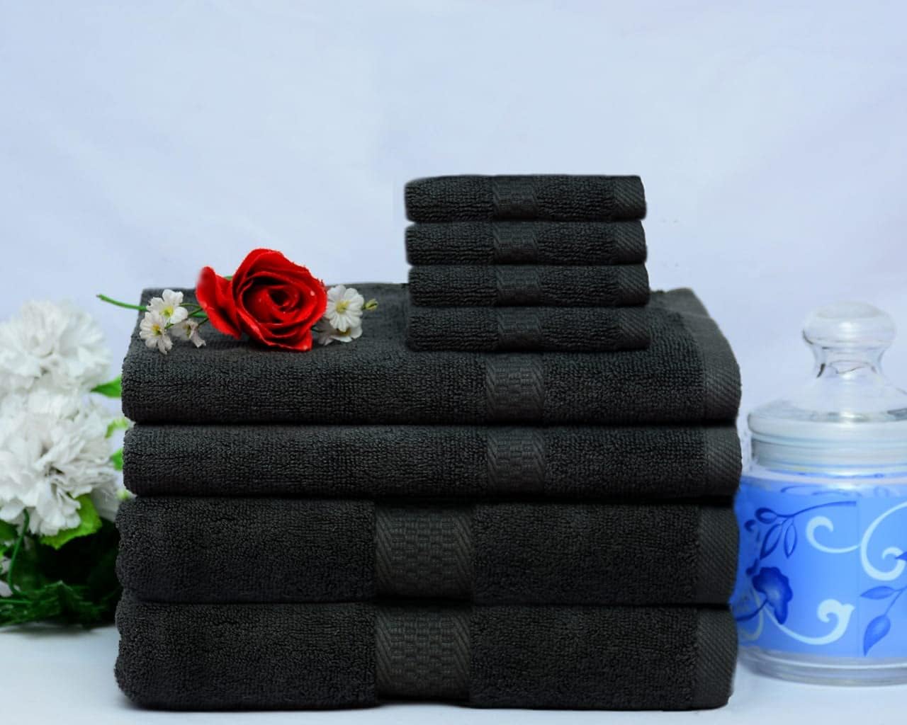 8 Pieces Blae Set 100% Egyptian Combed Cotton2 Hand Towel,2Bath Towel,4Face Cloth Extra Soft 600 GSM High Absorbent Towels. (Grey)