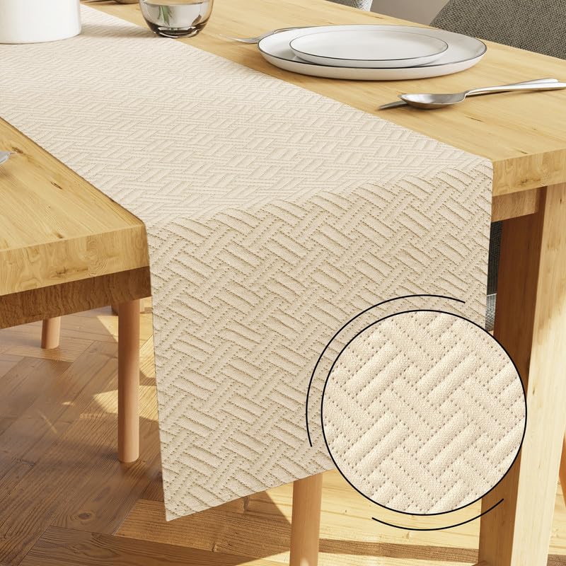 Encasa XO Dining Table Runner for 4 to 6 Seater | Beige Quilted Velvet | 32x150 cm | Machine Washable (B0D4DYWH24) Amazon Price History, Amazon Price Tracker