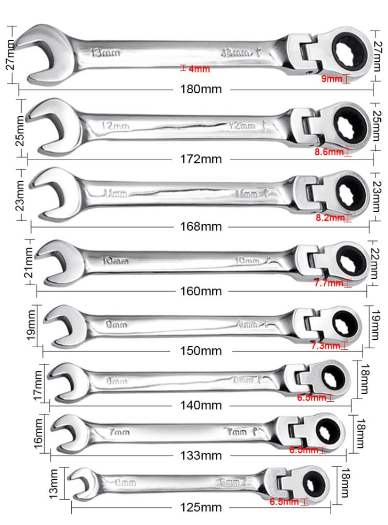 Gadpiparty Ratschenschlüssel 10 Mm – Doppelkopf, Flexibler Kopf, 155 Mm Länge, Vanadium-Stahl