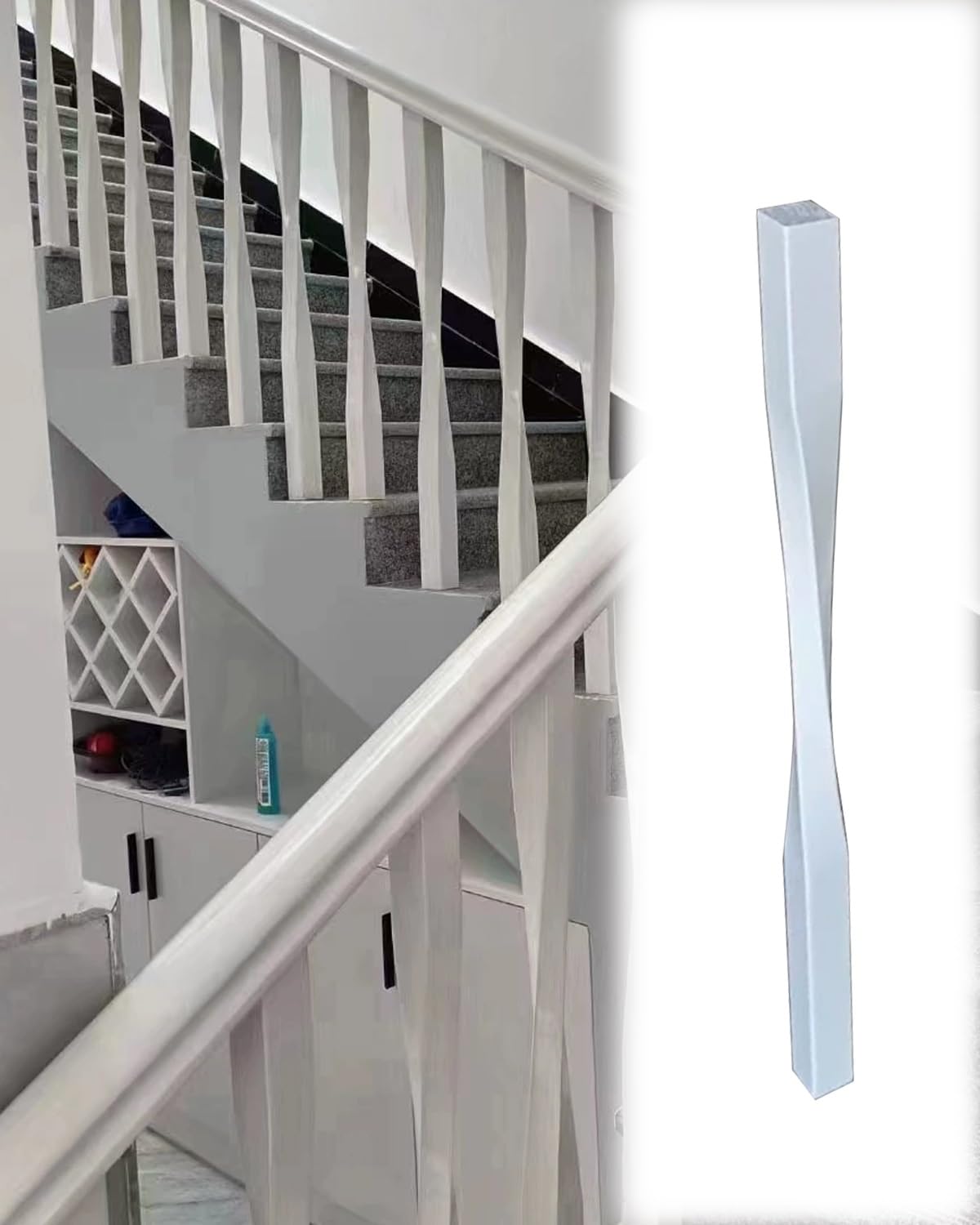 Elitix Wood Attic Staircase Balusters for Interior, Stair Spindles Railing with Complete Fittings, Traditional Twist Step Column Replacement(1 pc)