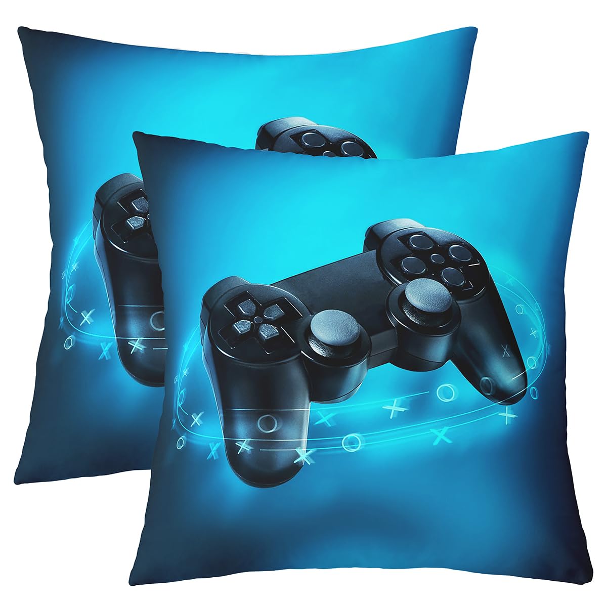 Homewish Gaming Kopfkissenbezüge 60x60 Set of 2, Spiel Kissenbezüge for Kinder Jungen Mädchen, Video Game Gamer, Teens Gamepad Dekorative Akzent-Kissenbezüge for Zuhause, Blau Schwarz