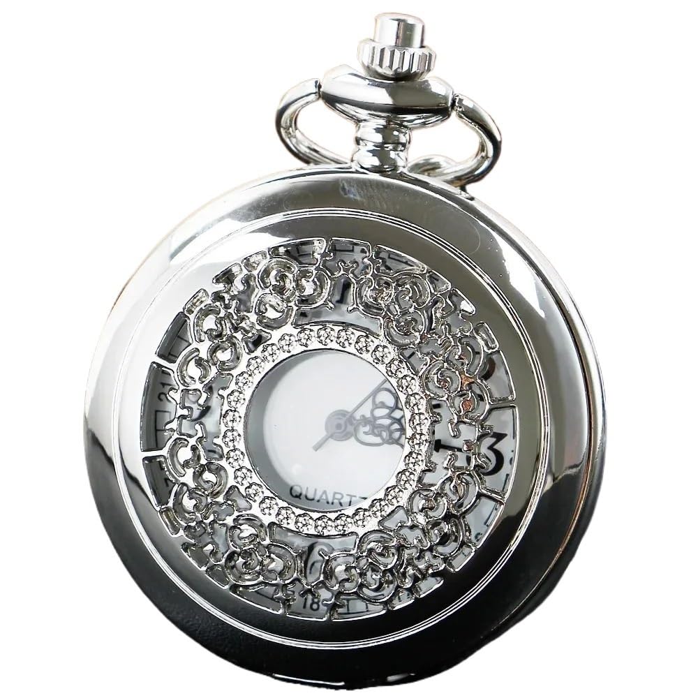 Reloj de Bolsillo Cuarzo con diseño Hueco Plata, Cadena Antigua Moda Vintage, Colgante, Temporizador, Regalo
