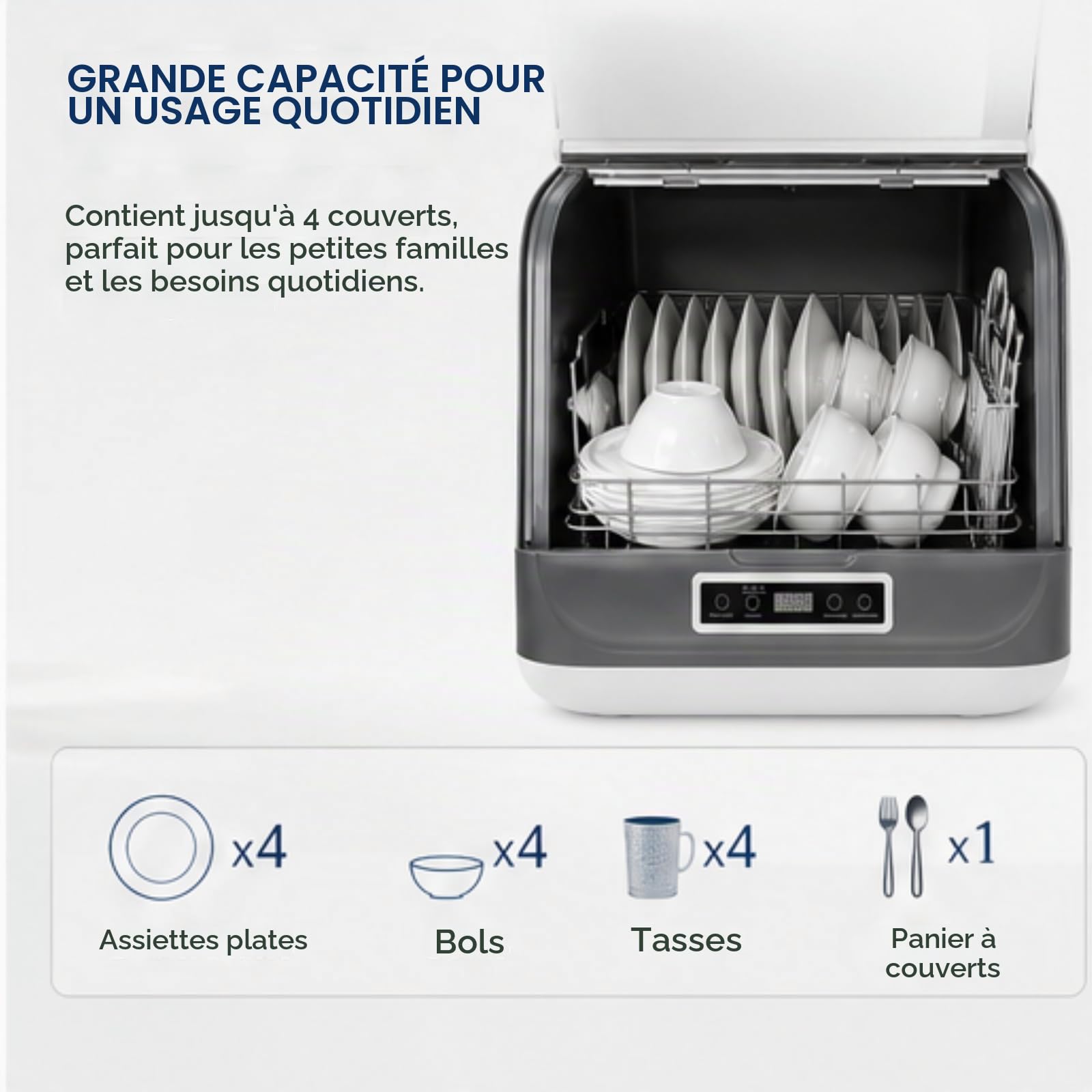 Mini lave-vaisselle, séchage à haute température, portable, intelligent, pas d'installation nécessaire, 5 l, équipé de tuyaux d'alimentation et d'évacuation, pour un usage domestique