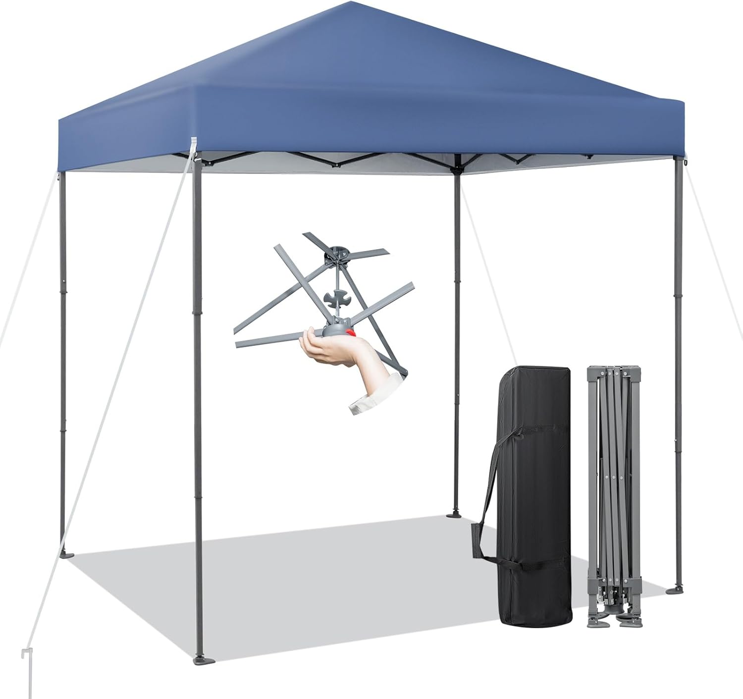 6.6x6.6 Ft Pop Up Canopy, 1 Person Instant Setup Outdoor Canopy with Push Center Lock, 8 Stakes, 4 Ropes, Carrying Bag, Portable Folding Shelter, UPF 50+ Sun-Protective Canopy Tent (Blue)