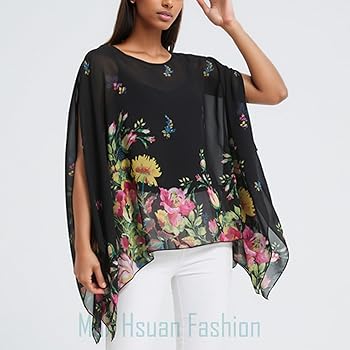 Max Hsuan Women's Loose Solid Sheer Chiffon Caftan Poncho