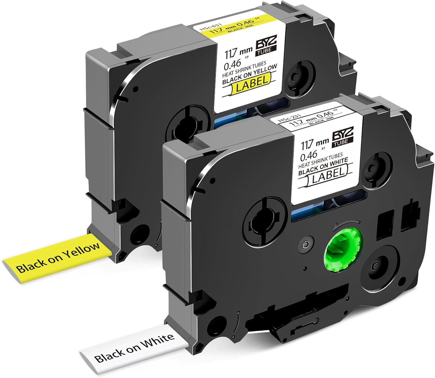 BOYEEZON 2Pack Compatible with Brother Heat Shrink Tube Label Tape HSe-231 HSe-631 Black on White/Yellow 11.7mm x 1.5m Work for PT-D210 PT-D400 PT-E300 PT-E500 PT-P750WVP Printer, 0.46''x 4.92ft